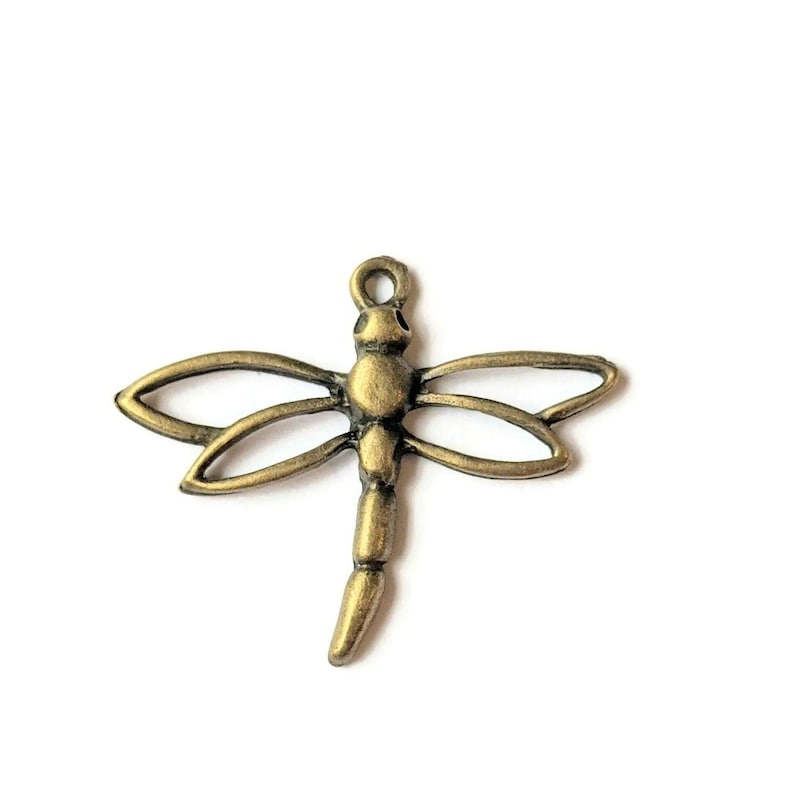 Large Antique Bronze Dragonfly Charm - - LadybugfeetDesigns -
