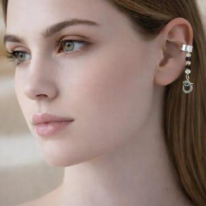 Silver Dragon Crystal Ear Cuff - - LadybugfeetDesigns -