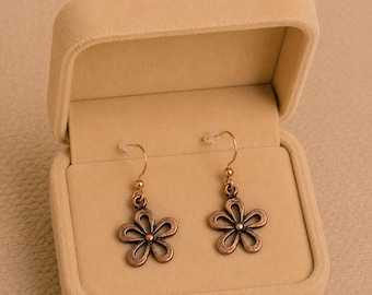 Daisy dangle earrings, Copper/Rose Gold