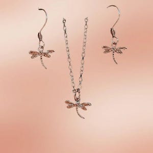 Dragonfly Rose Gold necklace/earrings set, 18 inch - - LadybugfeetDesigns -