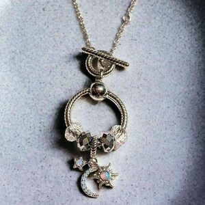 Moon Sun Star Sterling Silver Toggle Charm Necklace, 20 inches - - LadybugfeetDesigns -
