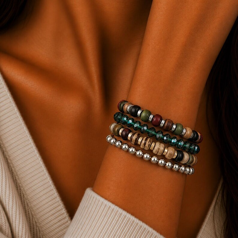 Multi Colored Stretch Bracelet Stack - - LadybugfeetDesigns -