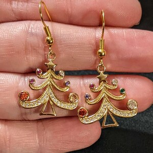 Rhinestone Christmas Tree dangle earrings - - LadybugfeetDesigns -