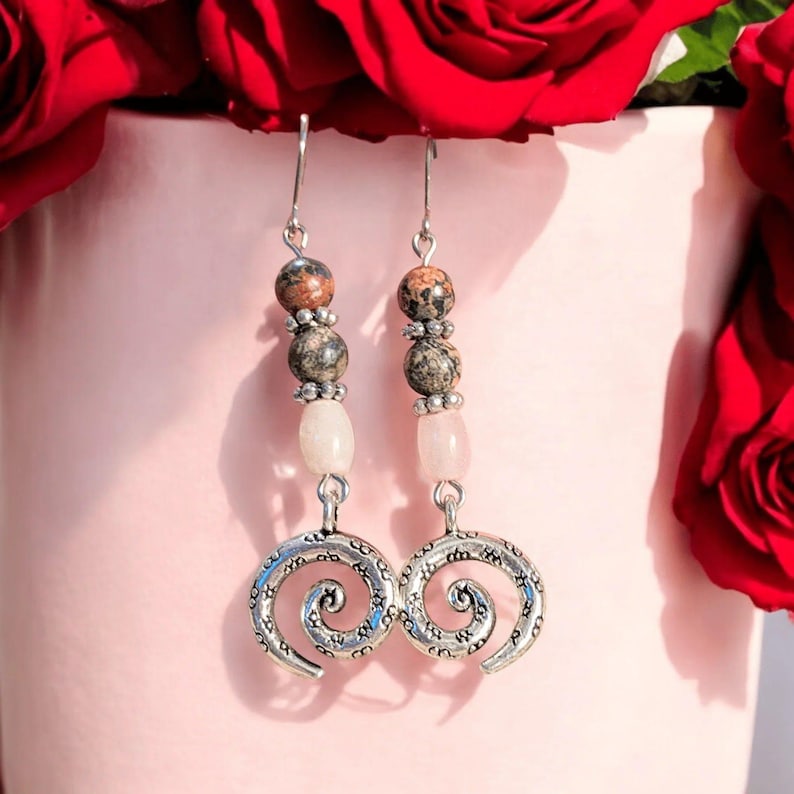 Opal, Jasper Swirl Earrings - - LadybugfeetDesigns -
