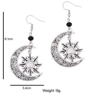 Large Filigree Crescent Moon Sun Hook Earrings, Silver - - LadybugfeetDesigns -
