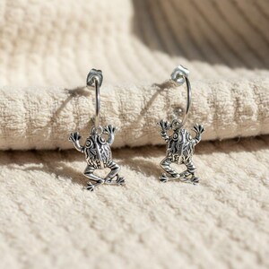 Fancy Frog Hoop Earrings, Silver - 16mm - - LadybugfeetDesigns -