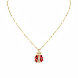 Ladybug necklace, Gold - 20 inch - - LadybugfeetDesigns -