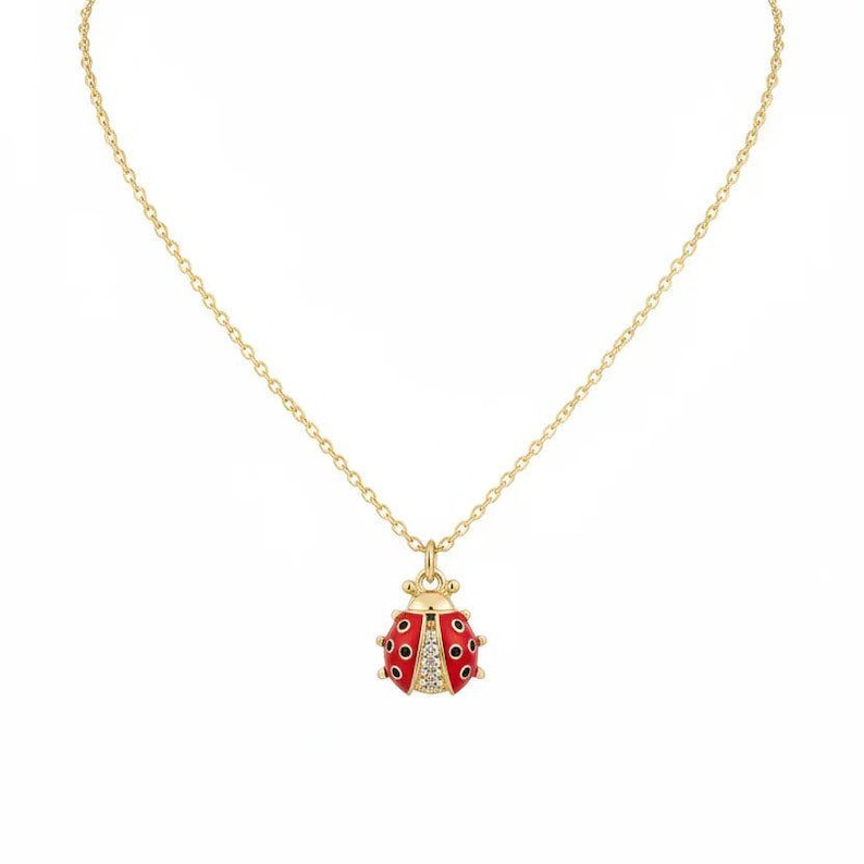 Ladybug necklace, Gold - 20 inch - - LadybugfeetDesigns -