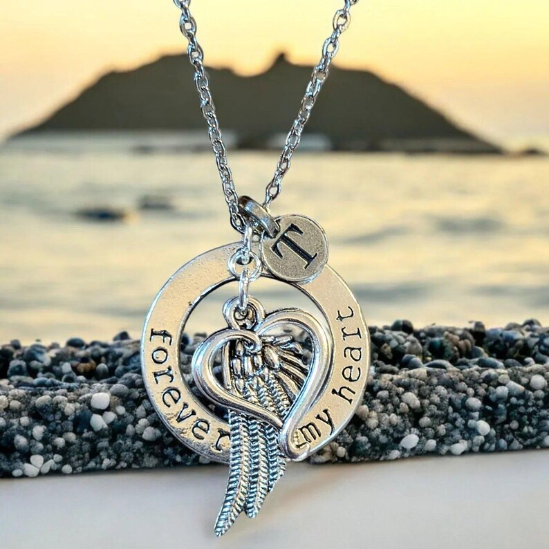 Forever in My Heart Initial Memory necklace, Silver - 20 inch Unisex - - LadybugfeetDesigns -