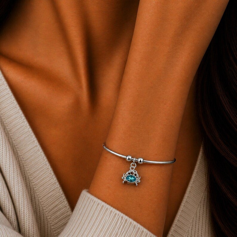 Sparkly Crab Euro Bangle Cuff, Silver - - LadybugfeetDesigns -