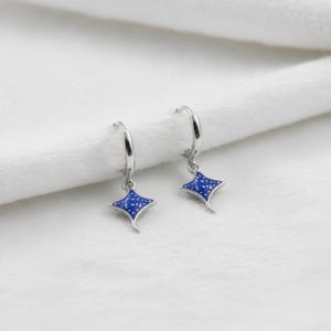 Blue Stingray Earrings, Silver Hoop - 15mm - - LadybugfeetDesigns -
