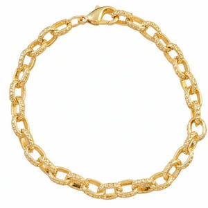 24K Gold Filled Textured Oval Link Charm Bracelet Base - D.i.y. - Build Your Charm Bracelet! - - LadybugfeetDesigns -