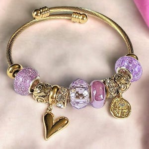 Romantic Heart Euro Cuff Wrap Bracelet, Gold - - LadybugfeetDesigns -