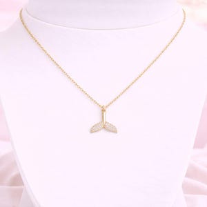 CZ Whale Tail necklace, Gold - 20 inch - - LadybugfeetDesigns -