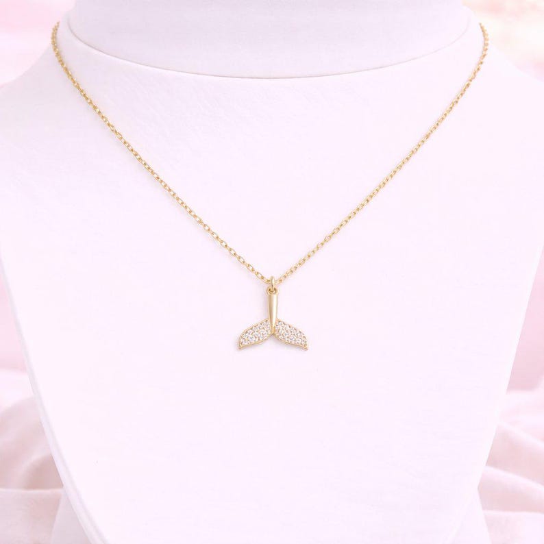 CZ Whale Tail necklace, Gold - 20 inch - - LadybugfeetDesigns -