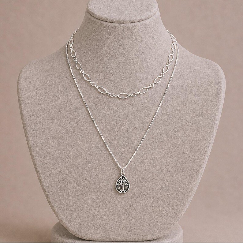 Tree of Life Necklace Set, Silver - - LadybugfeetDesigns -