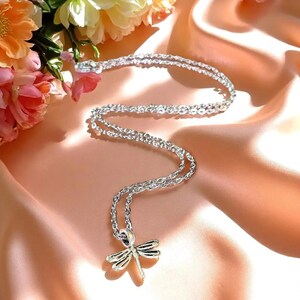 Dragonfly Necklace, Silver - 20 inch - - LadybugfeetDesigns -