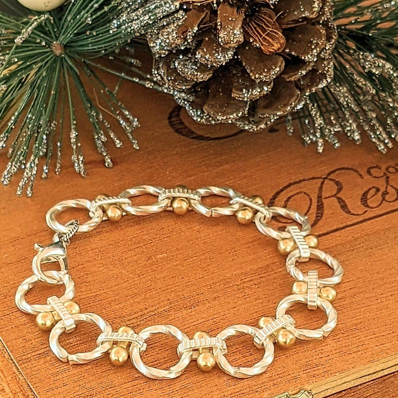 Chunky Two-Tone Chain Bracelet - - LadybugfeetDesigns -