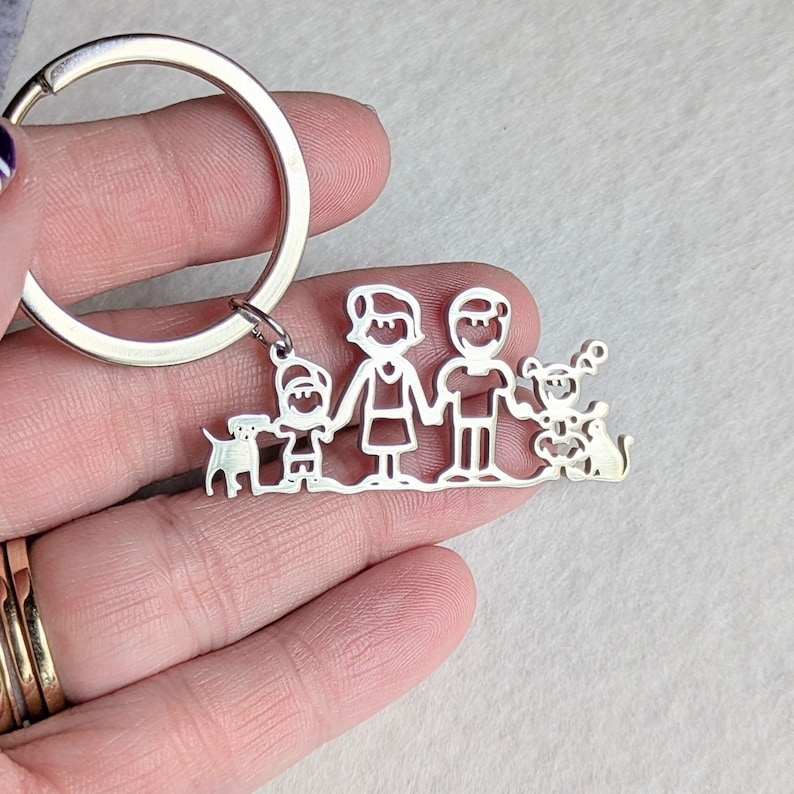 Happy Family Key Chain, Key Holder - Father's Day Gift - - LadybugfeetDesigns -