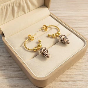 Genuine Conch Shell II Hoop Earrings, Gold - 16mm - - LadybugfeetDesigns -