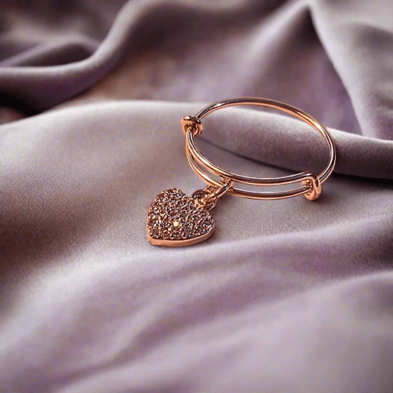 CZ Rose Gold Heart Ring 5-7 - - LadybugfeetDesigns -