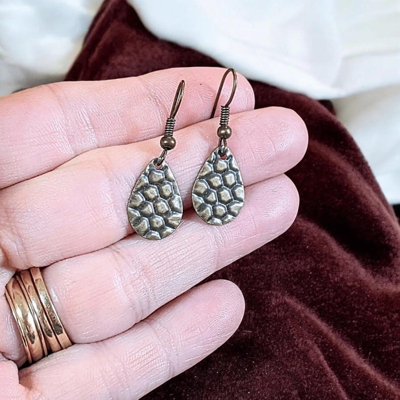 Antique Bronze Crocodile Tears Earrings - - LadybugfeetDesigns -