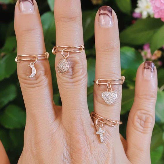 DESIGN YOUR Charm Ring, Adjustable Rose-Gold Filled charm dangle ring