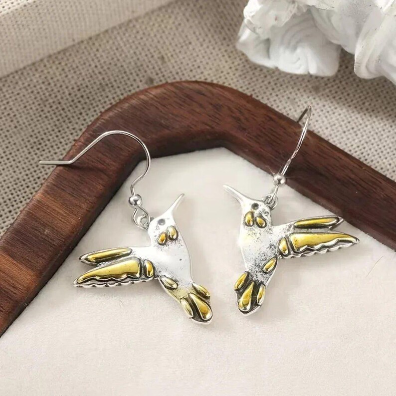Rustic Hummingbird Hook Earrings - - LadybugfeetDesigns -