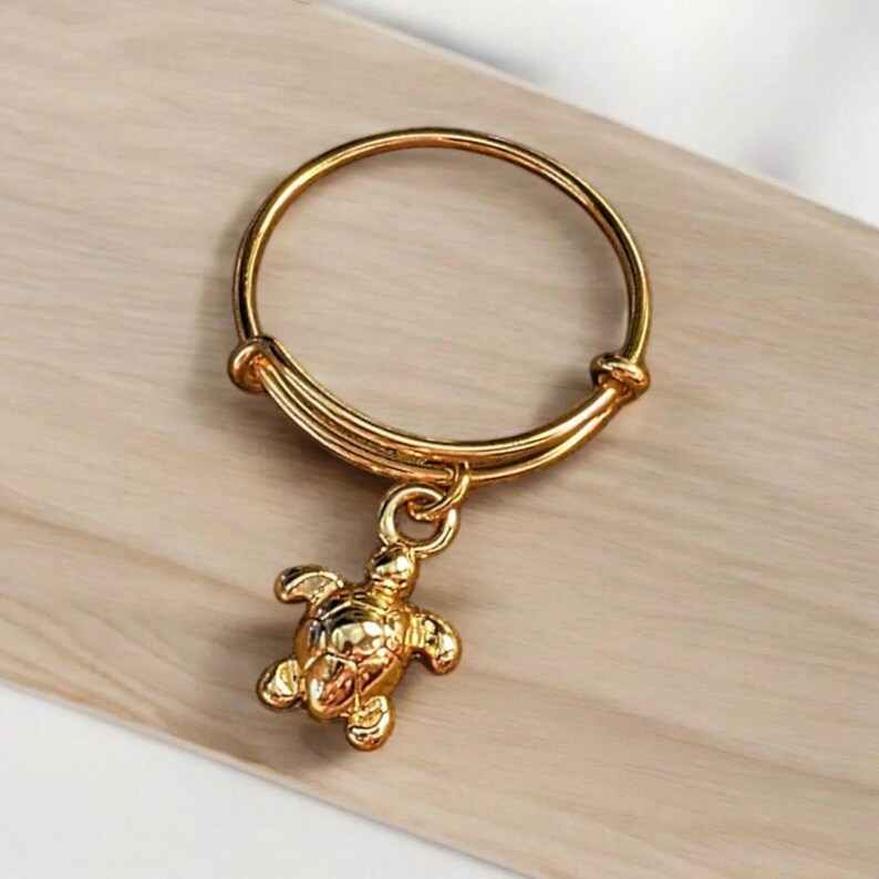 Sea Turtle Expandable Charm Ring - Gold - - LadybugfeetDesigns -