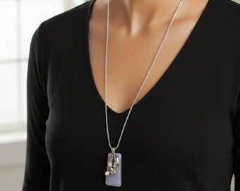 Manatee with Calf Tag necklace, Silver - 30 inch