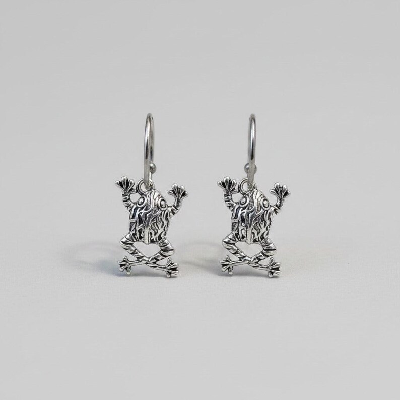 Fancy Frog Hoop Earrings, Silver - 16mm - - LadybugfeetDesigns -
