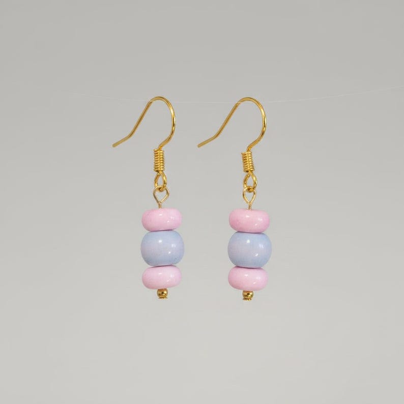 Opal Beaded Hook Earrings, Gold - - LadybugfeetDesigns -