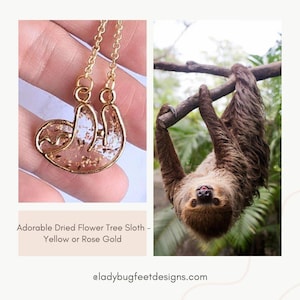 Adorable Dried Flower Tree Sloth - Yellow or Rose Gold - - LadybugfeetDesigns -