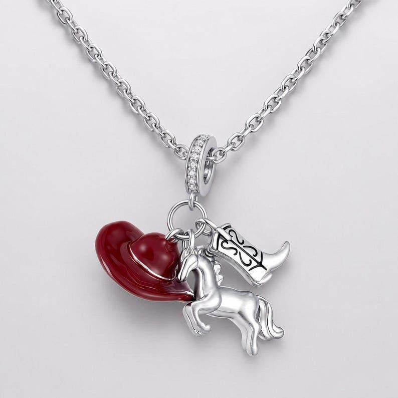 Country Western Girl Necklace, 20 inches - Silver - - LadybugfeetDesigns -