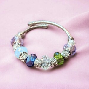 Mother's Bracelet - Birthstone Euro Cuff Wrap Bracelet, Silver/Gold - - LadybugfeetDesigns -