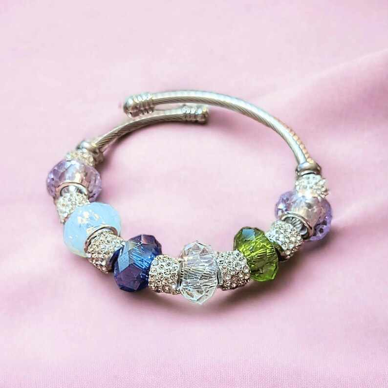 Mother's Bracelet - Birthstone Euro Cuff Wrap Bracelet, Silver/Gold - - LadybugfeetDesigns -