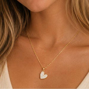 CZ Heart necklace, Gold - 20 inch - - LadybugfeetDesigns -