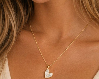 CZ Heart necklace, Gold - 20 inch