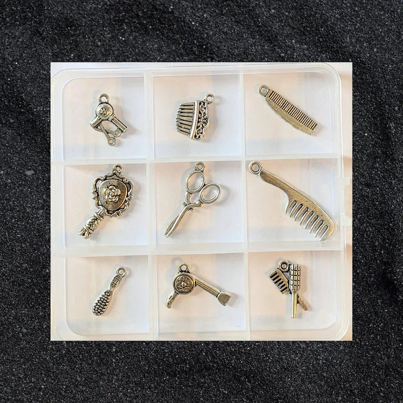 Hair Dresser Charm Box - 9 pc., Silver - - LadybugfeetDesigns -
