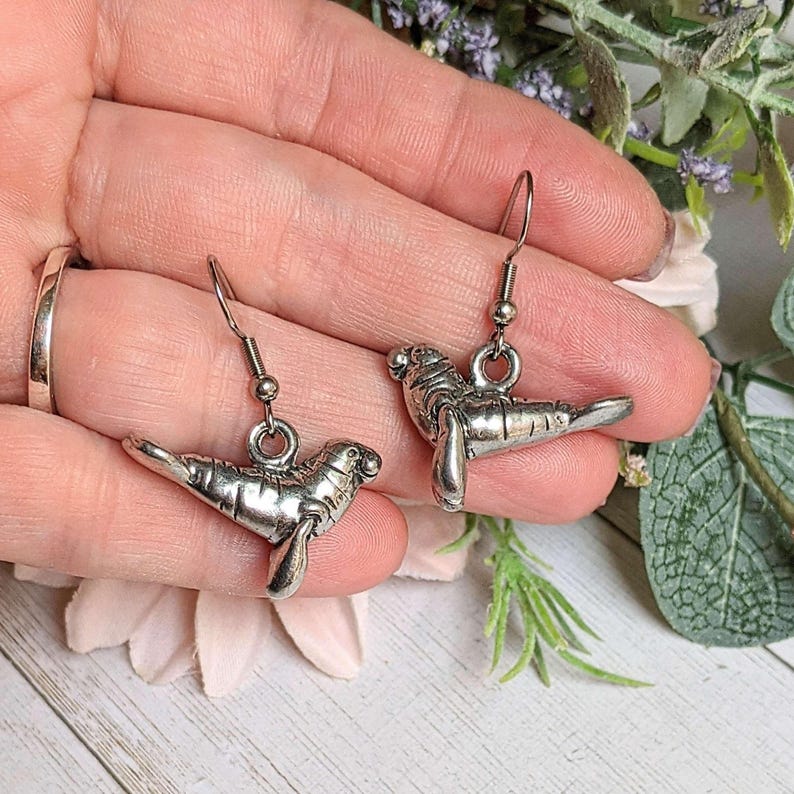 Manatee Stainless Steel hook earrings - - LadybugfeetDesigns -