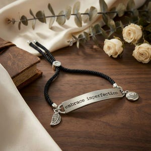 Embrace Imperfection Inspirational Quote Twisted Rope Bolo Bracelet - - LadybugfeetDesigns -