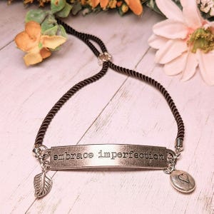 Embrace Imperfection Inspirational Quote Twisted Rope Bolo Bracelet - - LadybugfeetDesigns -