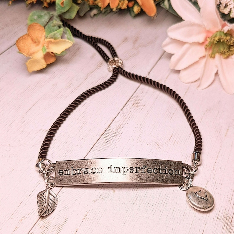Embrace Imperfection Inspirational Quote Twisted Rope Bolo Bracelet - - LadybugfeetDesigns -