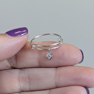 Tiny CZ Diamond Adjustable Charm Ring, Silver - - LadybugfeetDesigns -