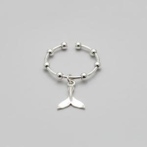 Sterling Silver Whale Tail Adjustable Charm Ring - - LadybugfeetDesigns -