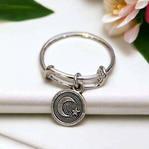 Crescent Moon Star Charm Ring - - LadybugfeetDesigns -