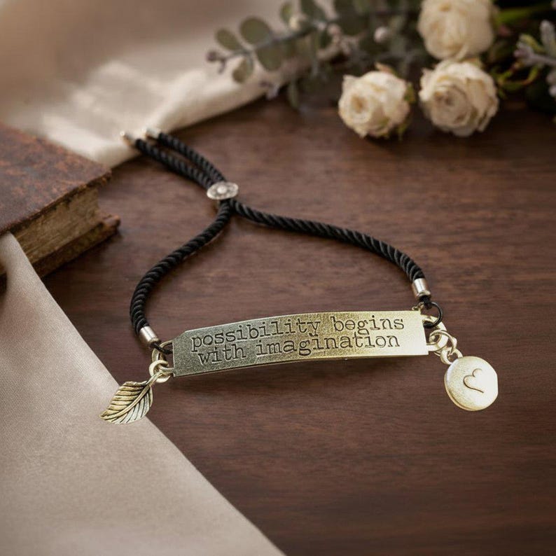 Possibility Begins with Imagination adjustable bolo bracelet - - LadybugfeetDesigns -