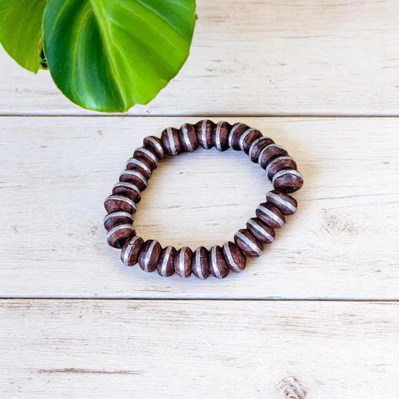 Ebony Wood Bead Stretch bracelet - - LadybugfeetDesigns -