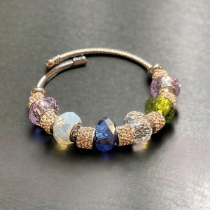 Mother's Bracelet - Birthstone Euro Cuff Wrap Bracelet, Silver/Gold - - LadybugfeetDesigns -