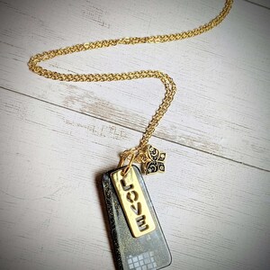 Gold Love Tag necklace, 24 inch - - LadybugfeetDesigns -